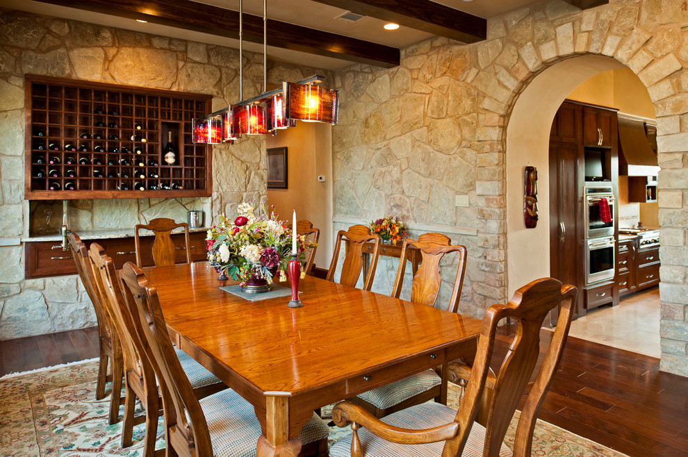 Built in Wine Racks Dining Room Mediterranean with Arch Area Rug Bar