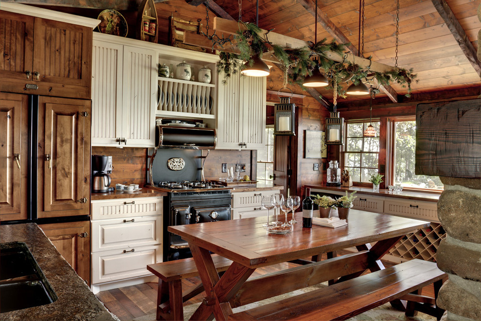 Built in Wine Racks Kitchen Rustic with Antique Stove Beadboard Cabinets