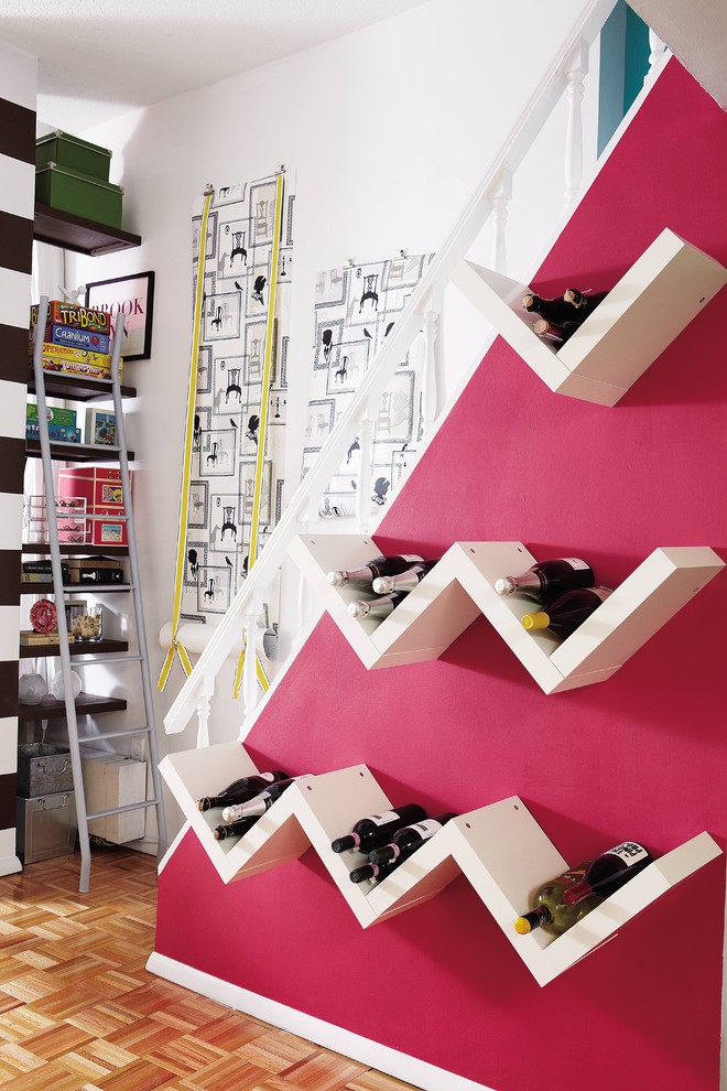 Built in Wine Racks Staircase Eclectic with None 