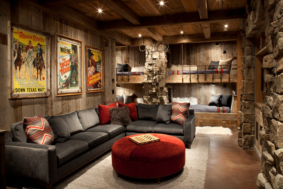 Bunk Bed Ideas Family Room Rustic with Basement Built in Bed Bunk