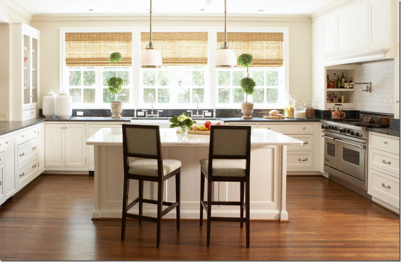 Burlap Roman Shades Kitchen Traditional with None 1