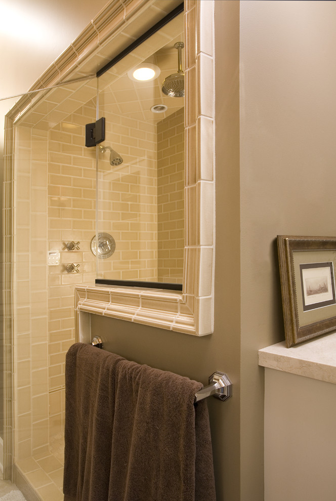 Bursa Beige Marble Bathroom Traditional with Bronze Chrome Glass Door