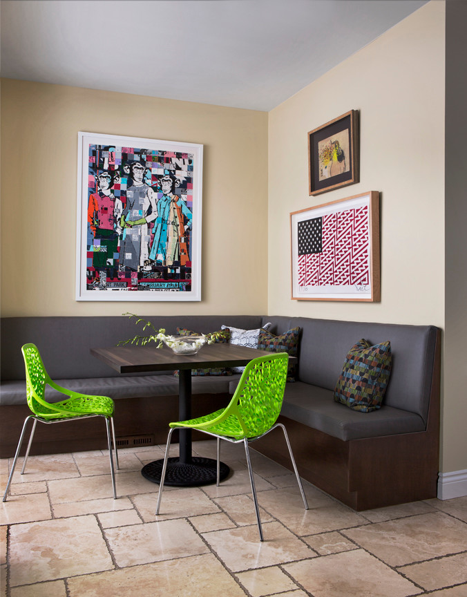 Butcher Block Dining Table Kitchen Contemporary with Apple Green Banquette Butcher