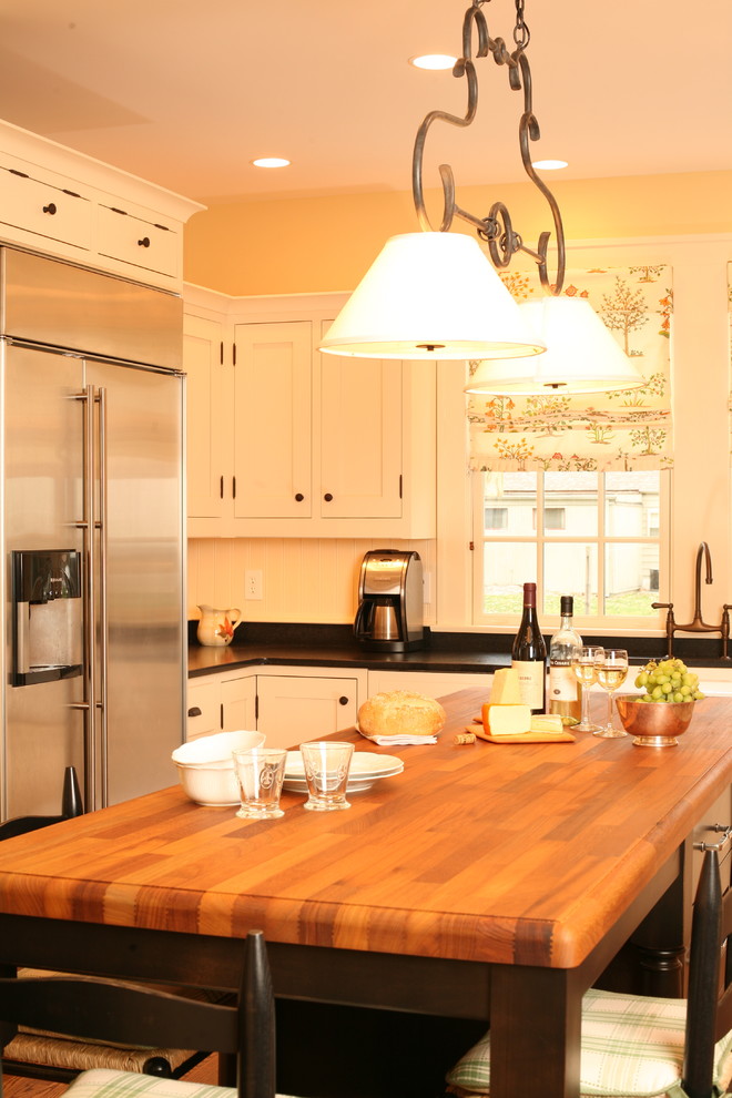 Butcher Block Kitchen Island Kitchen Traditional with Black Cabinets Black Countertops