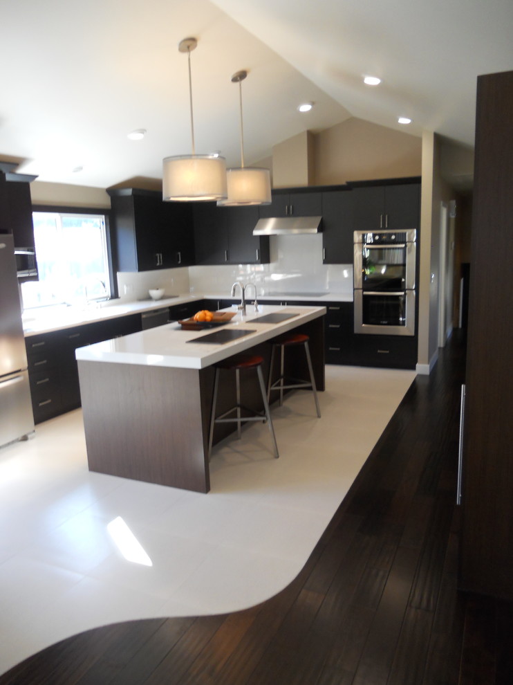 Butcher Block Tables Kitchen with Black Cabinets Built In