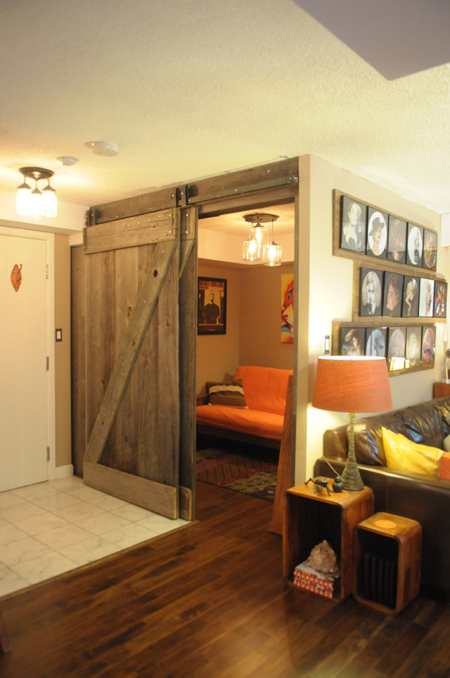 Bypass Door Hardware Living Room Eclectic with Barn Board Barn Door
