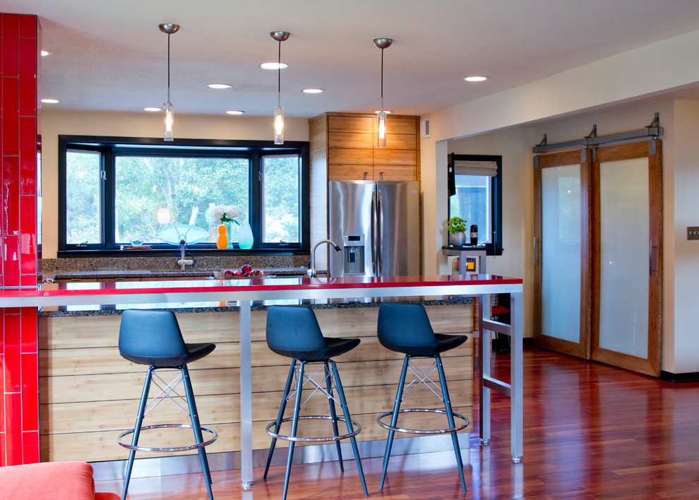 Bypass Shutters for Sliding Glass Doors Kitchen Contemporary with Bamboo Blum Aventos Hf