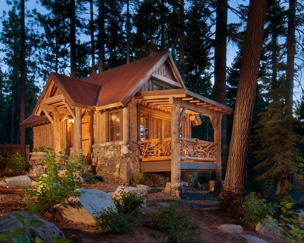 Cabin Bedroom Ideas Exterior Rustic with Boulders Cabin Corrugated Metal