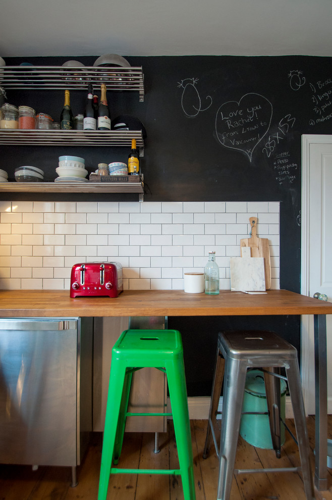 Cabin Kitchen Ideas Kitchen Eclectic with Chalkboard Wall Floating Shelves
