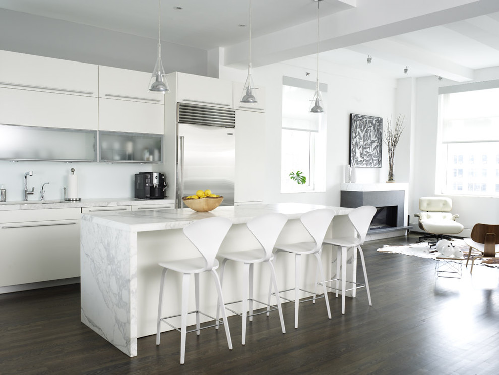 Calacatta Marble Countertops Kitchen Contemporary with Bar Stools Breakfast Bar