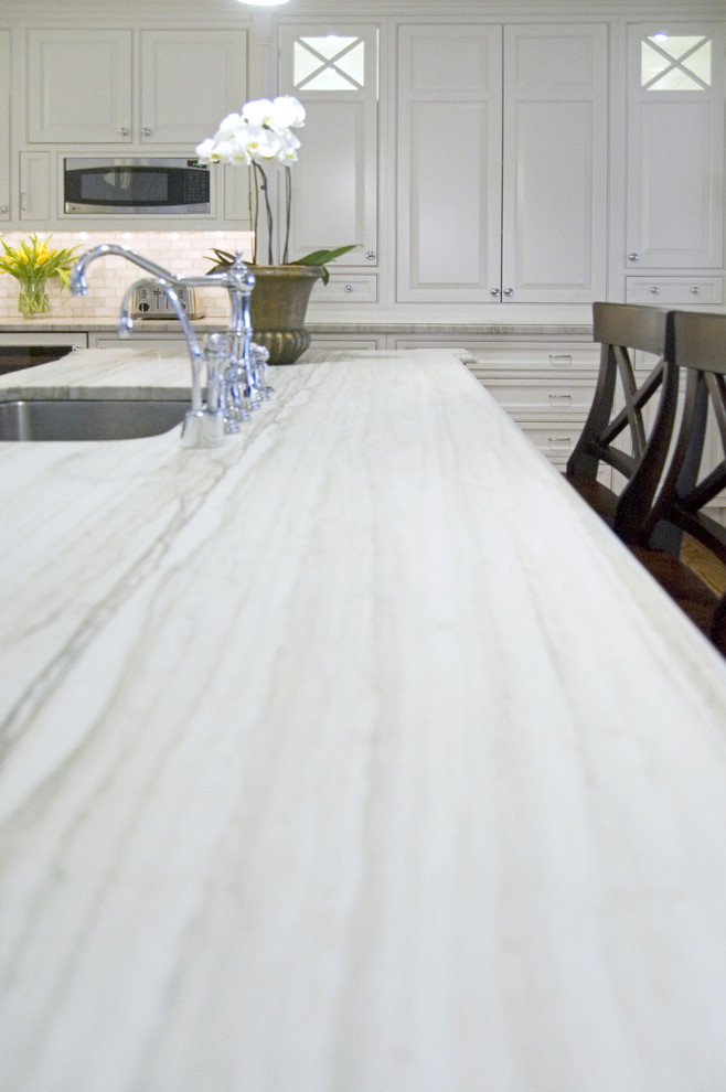 Calcutta Marble Tile Kitchen with None 