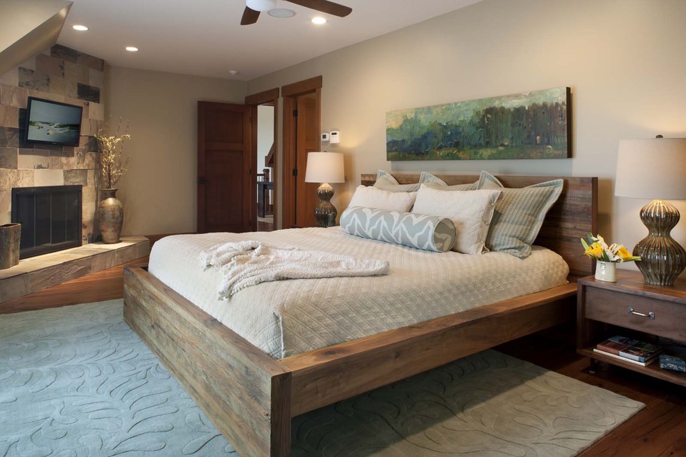 California King Bed Frame Bedroom Contemporary with Area Rug Art Work