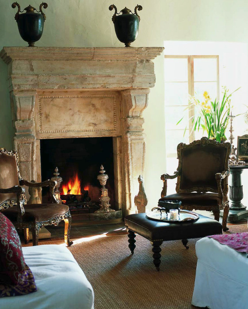 Camel Back Sofa Living Room Mediterranean with Antique Stone Fireplaces Bolection