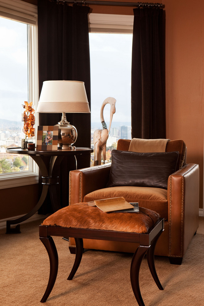Camel Leather Chair Bedroom Traditional with Animal Skin Bay Window