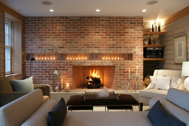 Candles in a Fireplace Living Room with None 