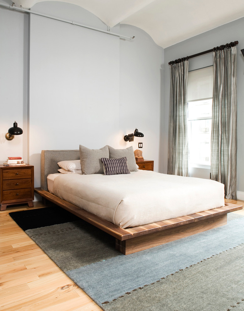 Canopy Platform Bed Bedroom Eclectic with Barrel Vault Ceiling Cream
