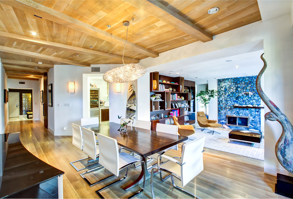 Cantilever Dining Chair Dining Room Contemporary with Blue Fireplace Wall Cantilevered