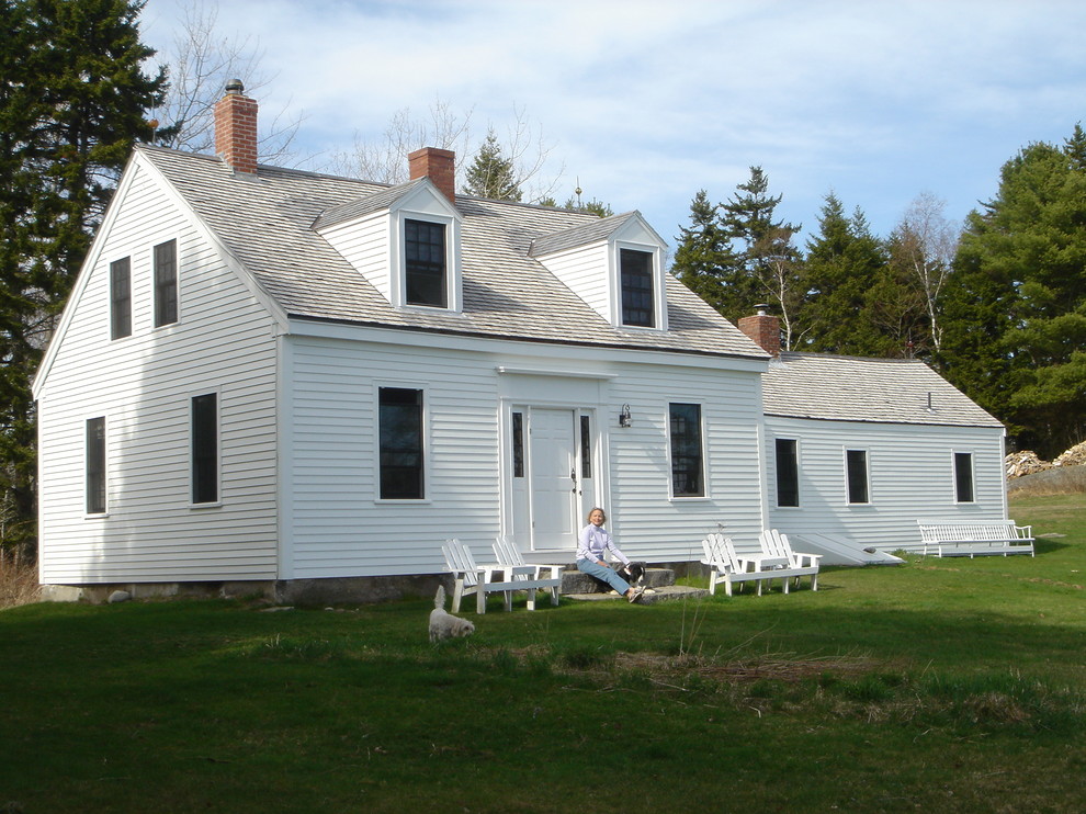 Cape Cod Kitchen Design Exterior Farmhouse with Adirondack Chairs Brick Chimney
