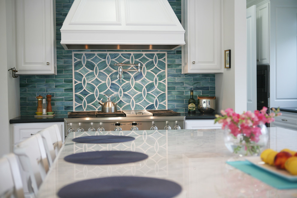 Cape Cod Kitchens Kitchen Traditional with Backsplash Blue Backsplash Counter