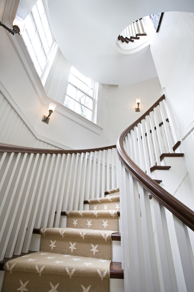 Carpet Runners for Stairs Staircase Traditional with Beadboard Beige Curved Staircase