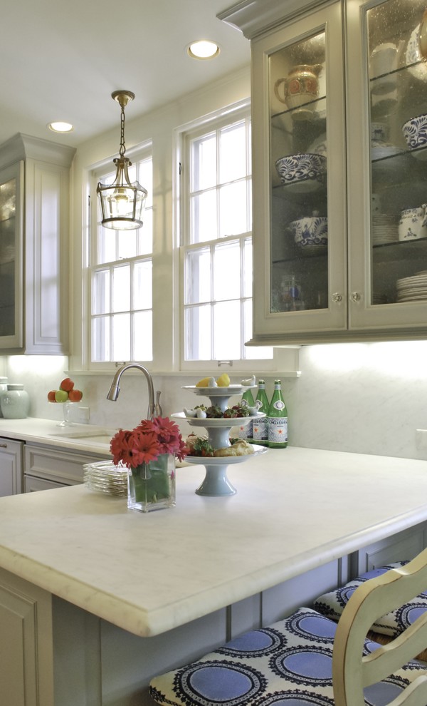 Carrara Marble Kitchen Kitchen Traditional with Bar Blue Blue Kitchen