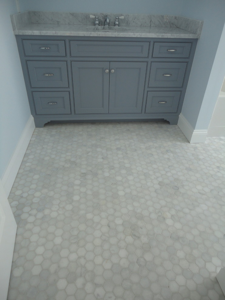 Carrara Marble Vanity Top Bathroom Traditional with Bathroom Blue Grey Cabinet