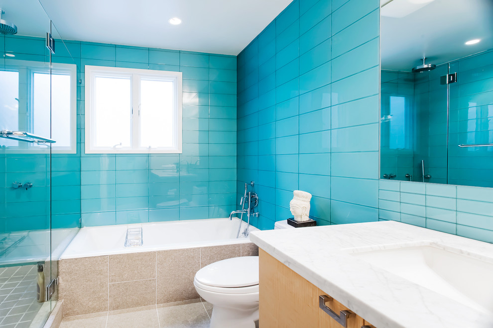 Carrera Marble Countertops Bathroom Modern with Ann Sacks Bath Caddy