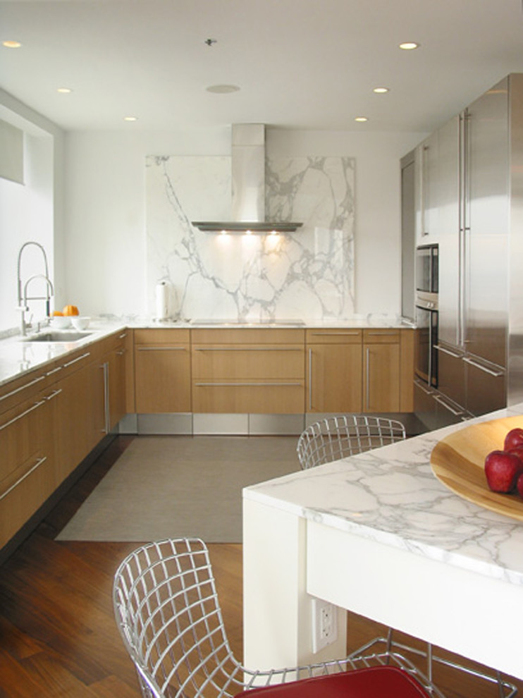 Carrera Marble Kitchen Kitchen Contemporary with Breakfast Bar Ceiling Lighting