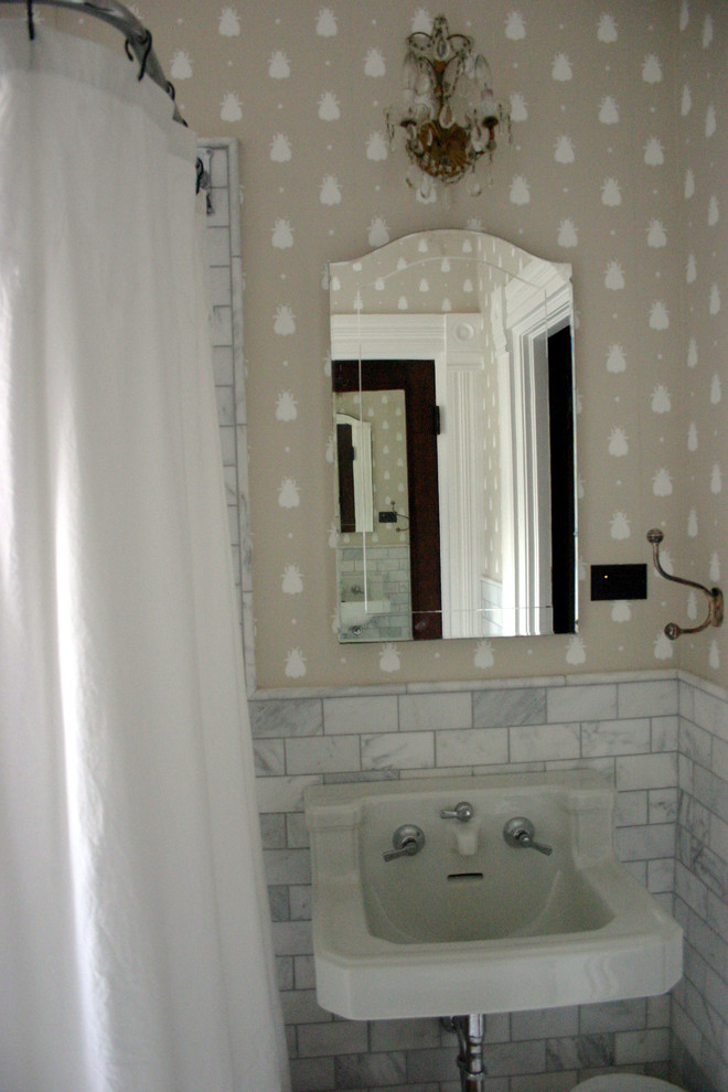 Carrera Subway Tile Bathroom Traditional with None 