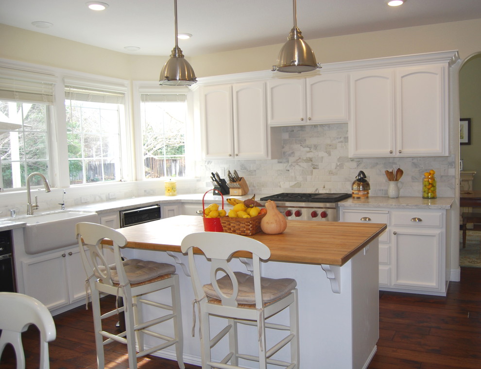 Carrera White Marble Kitchen Traditional with Carrara Carrera Honed Marble