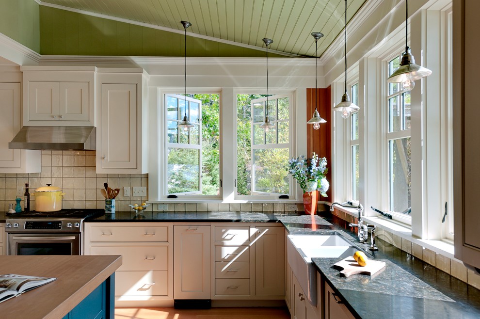 Casement Window Treatments Kitchen Rustic with Apron Sink Beadboard Ceiling