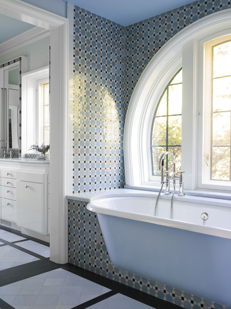 Cast Iron Bathtub Bathroom Traditional with Alcove Arched Windows Built