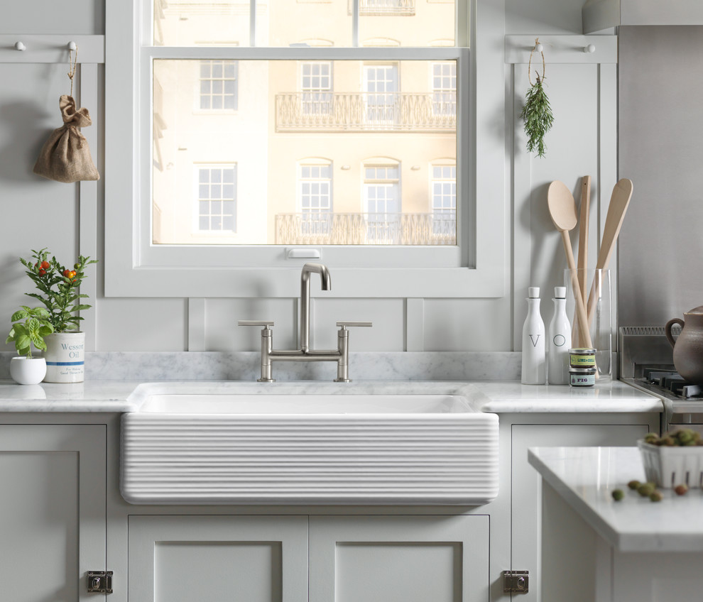 Cast Iron Bathtub Kitchen Beach with Marble Counter Neutral Kitchen