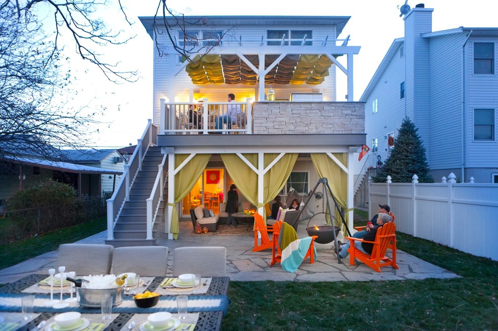 Cast Iron Fire Pit Deck Eclectic with Backyard Bar Bean Bag