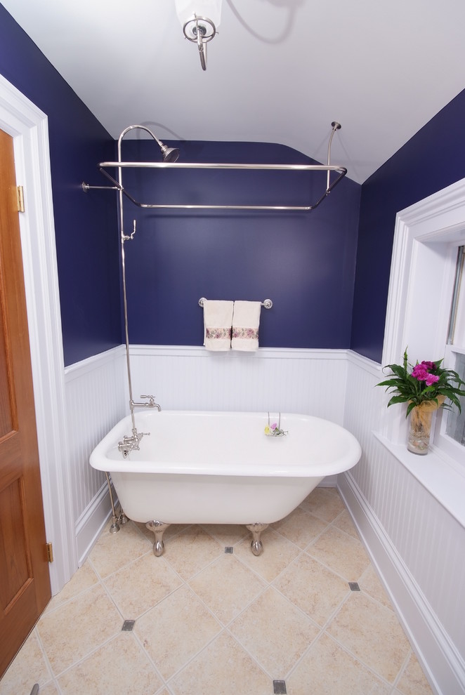 Cast Iron Tubs Bathroom Traditional with Beadboard Blue Claw Foot