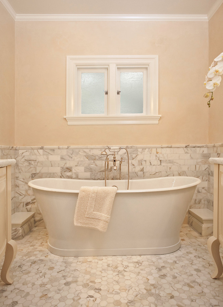 Cast Iron Tubs Bathroom Traditional with Beige Wall Floor Tiles
