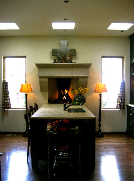 Cast Stone Fireplace Kitchen Eclectic with None 