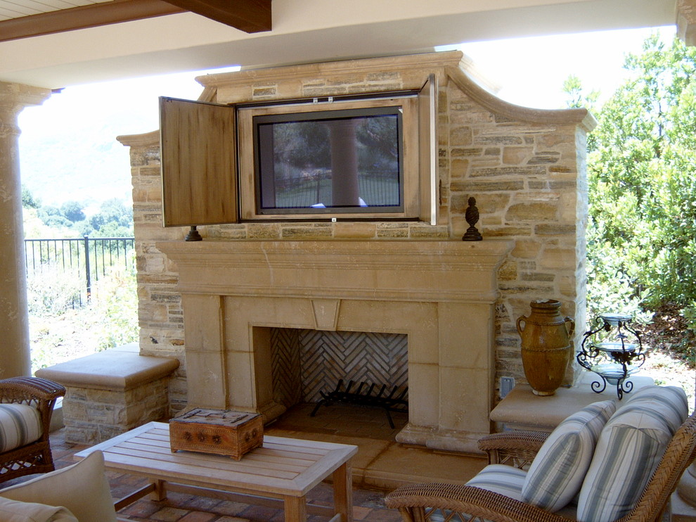 Cast Stone Fireplace Patio Traditional with Column Covered Patio Exposed1