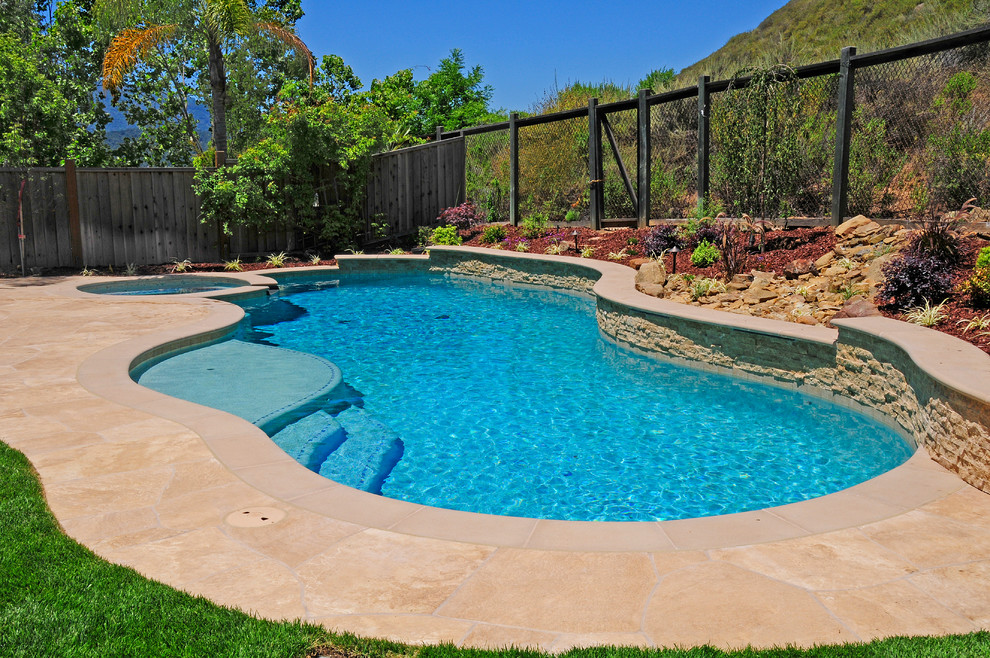 Cast Stone Fireplace Pool Mediterranean with Backyard Backyard Retreat Fence