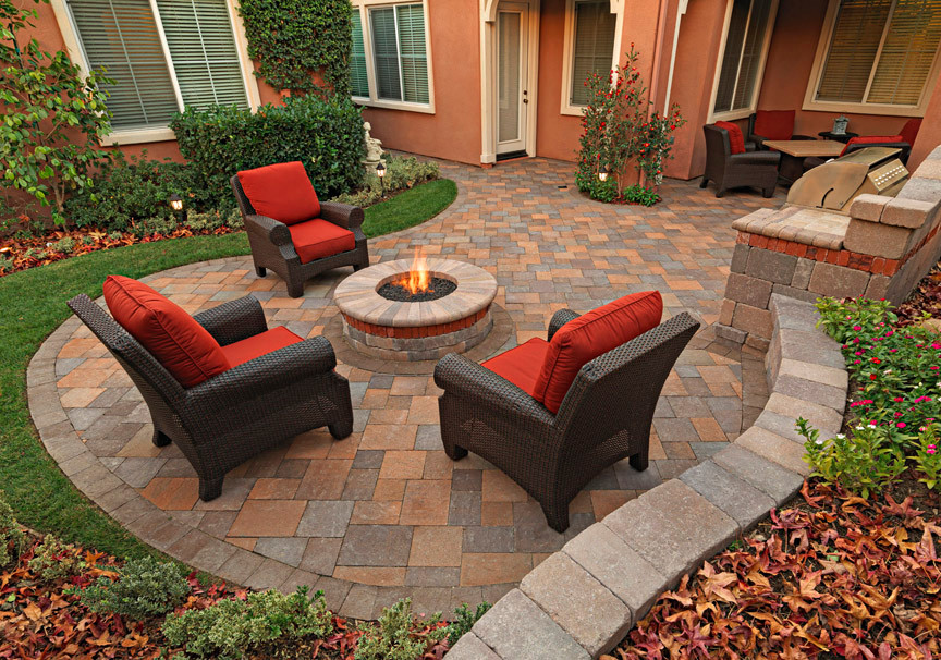 Ceiling Curtain Track Patio Modern with Paving Stone Fire Pit