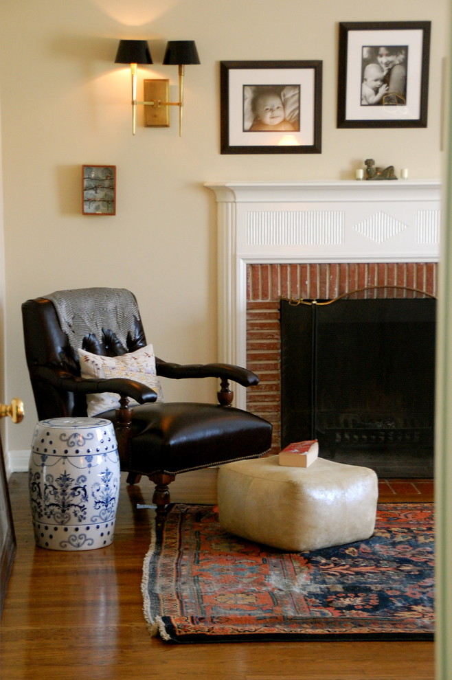 Ceramic Garden Stool Bedroom Rustic with Area Rug Brick Fireplace