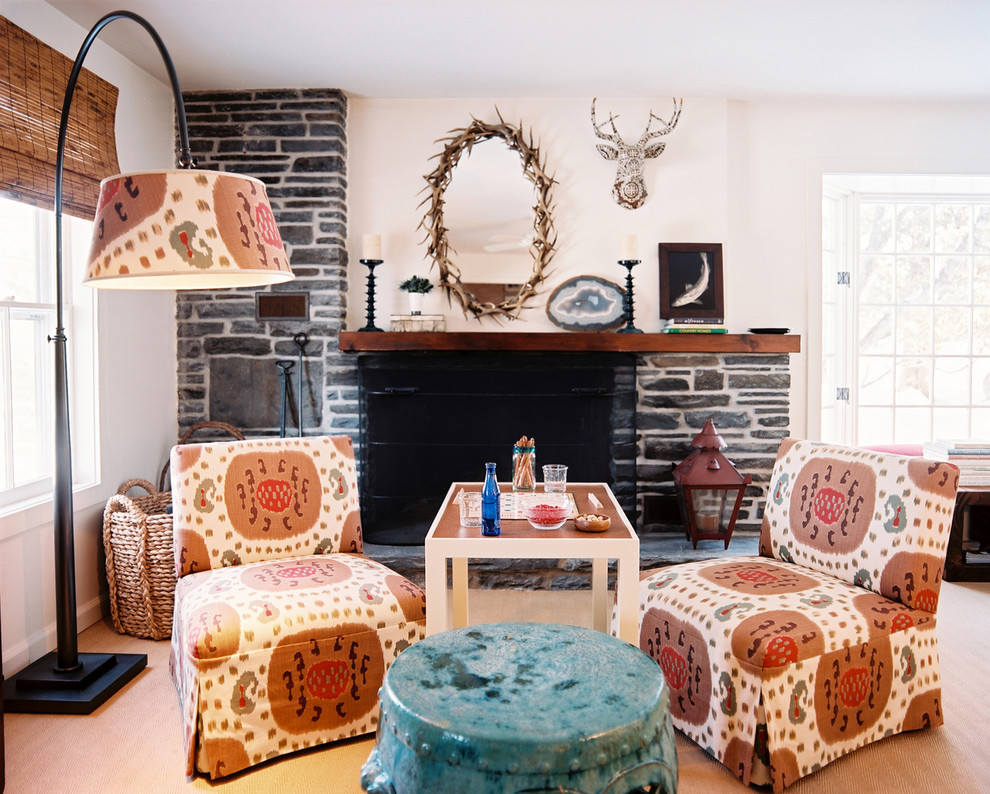 Ceramic Garden Stool Living Room Eclectic with Antlers Arc Lamp Colorful
