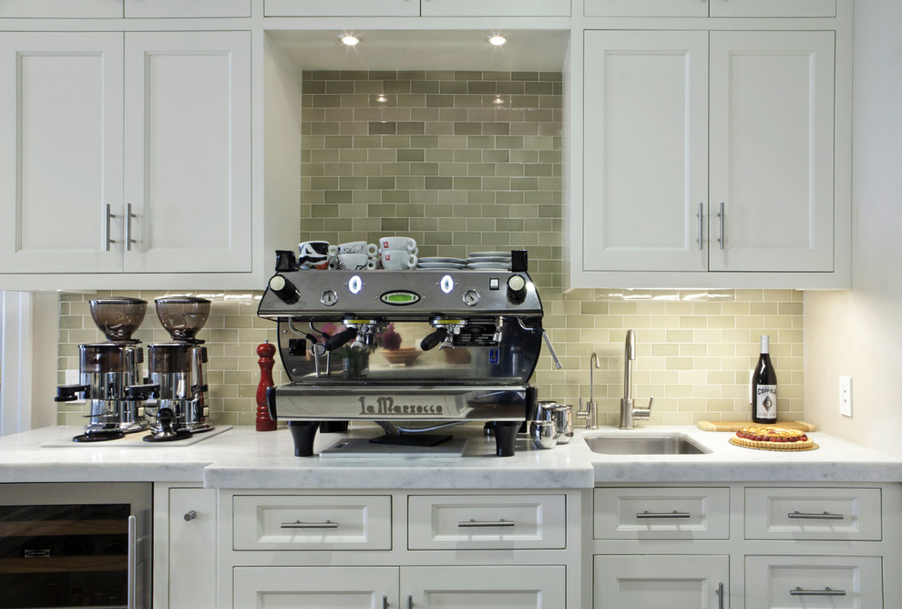 Ceramic Tile Backsplash Kitchen Traditional with Drawer Pulls Espresso Machine