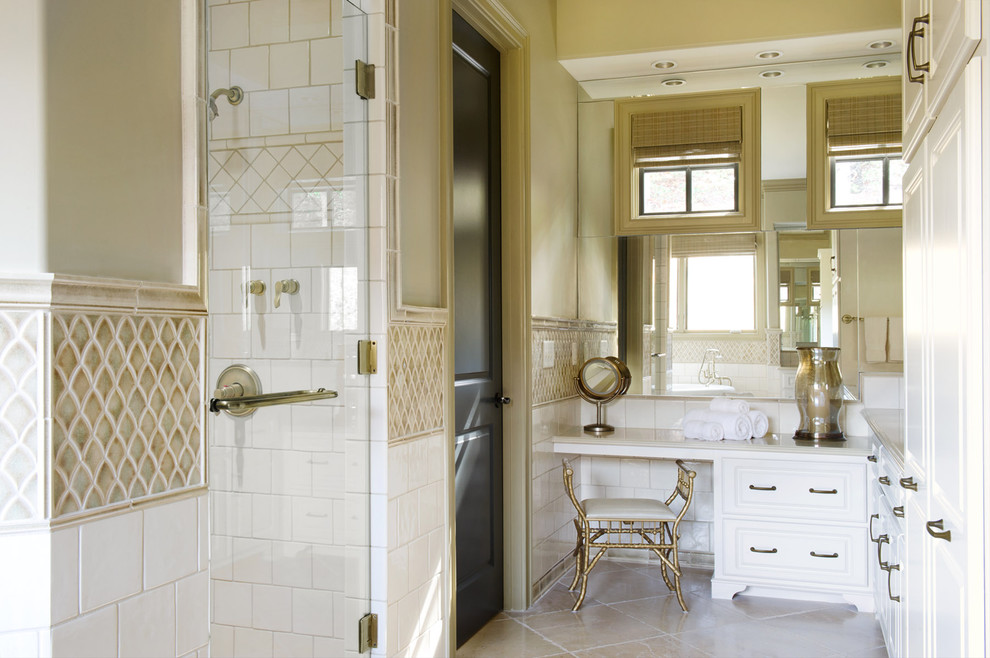 Ceramic Tile Patterns Bathroom Traditional with Clear Shower Glass Dressing