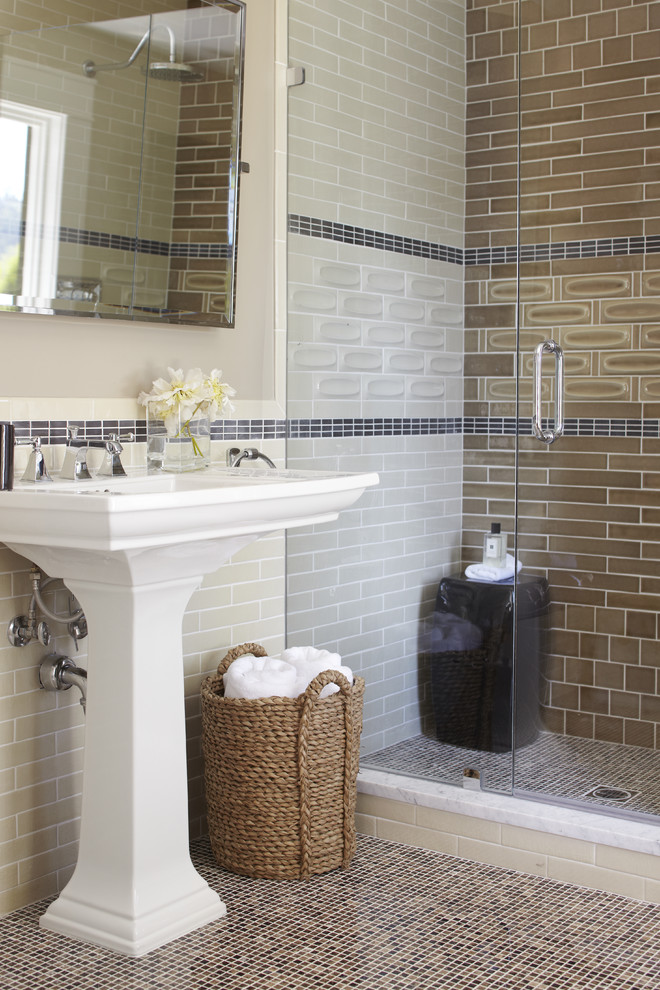 Ceramic Tile Shower Bathroom Transitional with Basket Bathroom Mirror Ceramic1