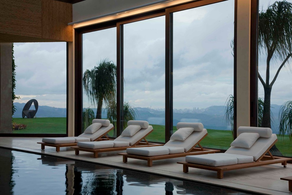 Chaise Lounge Indoor Pool Asian with Accent Ceiling Tiles Chaise