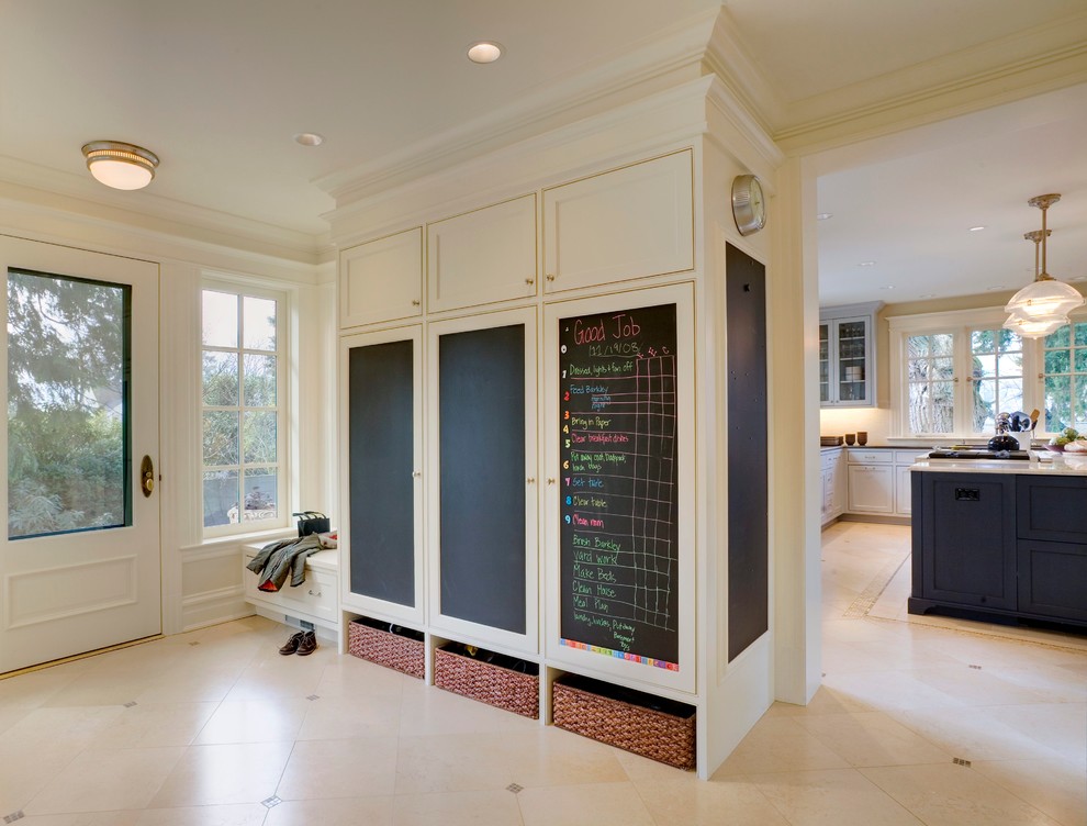 Chalkboard Room Divider Entry Traditional with Beige Stone Floor Beige