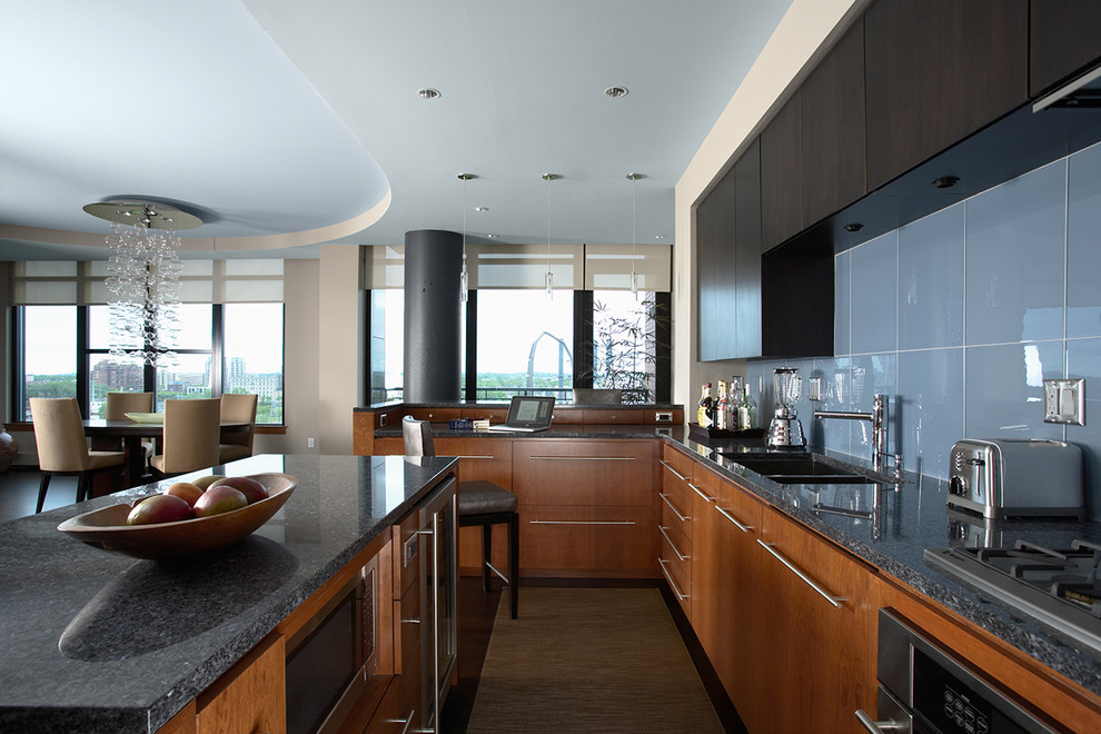 Cherry Kitchen Cabinets Kitchen Contemporary with Carpet Runner City View