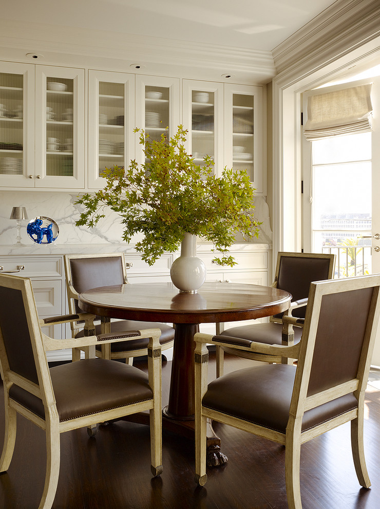 China Cabinet Display Dining Room Traditional with Brown Upholstered Chairs Built In