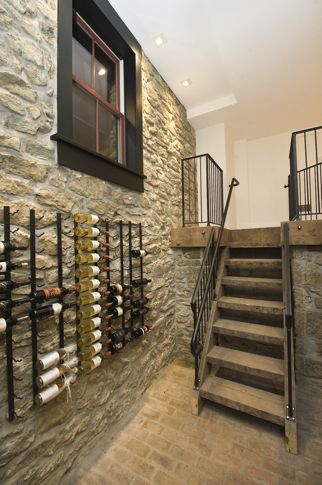 Chrome Train Rack Wine Cellar Traditional with Basement Brick Floor Cellar